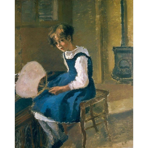 Jeanne Pissarro Called Minette Holding a Fan White Modern Wood Framed Art Print by Pissarro, Camille