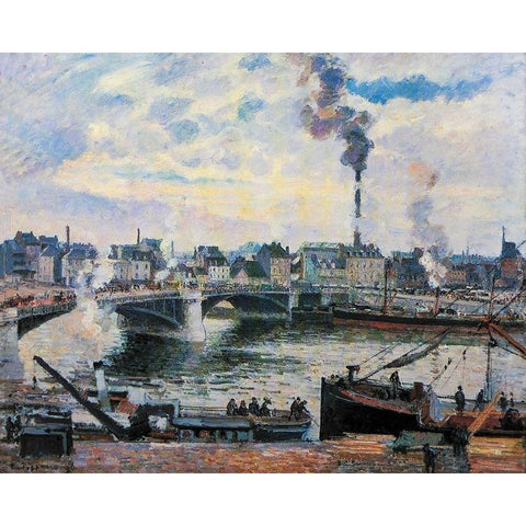 Le Grand-Pont, Rouen Gold Ornate Wood Framed Art Print with Double Matting by Pissarro, Camille