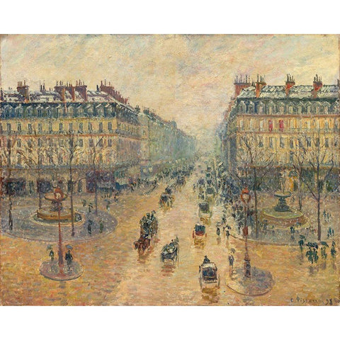 Avenue de LOpera, Effect of Snow in the Morning Gold Ornate Wood Framed Art Print with Double Matting by Pissarro, Camille