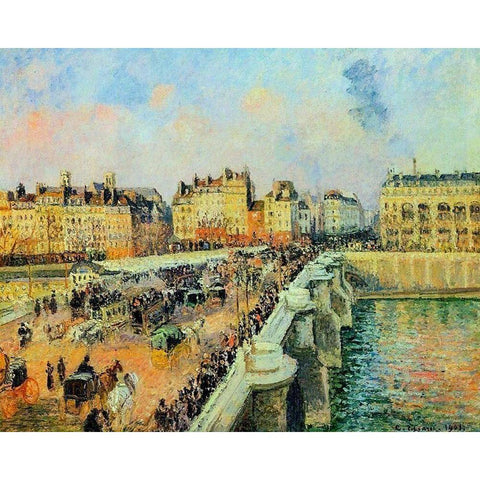 Pont Neuf, Afternoon, SunlightÂ  Gold Ornate Wood Framed Art Print with Double Matting by Pissarro, Camille