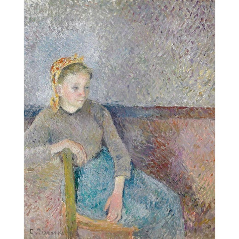 Seated Peasant Woman White Modern Wood Framed Art Print by Pissarro, Camille