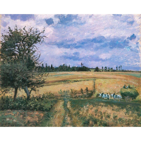 Landscape in Pontoise Black Modern Wood Framed Art Print with Double Matting by Pissarro, Camille