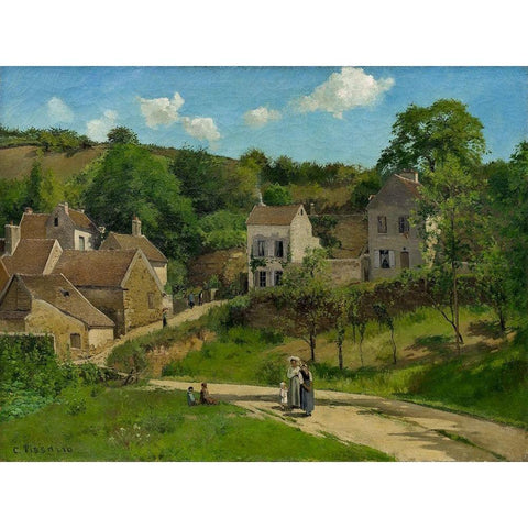 The Hermitage at Pontoise Gold Ornate Wood Framed Art Print with Double Matting by Pissarro, Camille