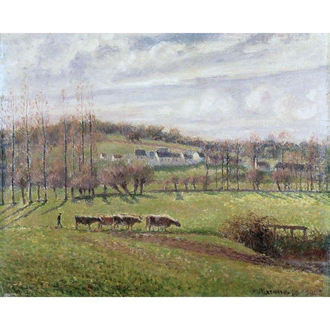 Summer Landscape, Eragny Black Modern Wood Framed Art Print with Double Matting by Pissarro, Camille