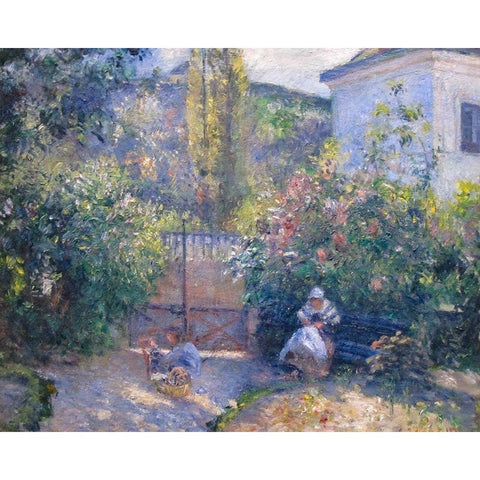 Hermitage Garden, Maison Rouge Gold Ornate Wood Framed Art Print with Double Matting by Pissarro, Camille