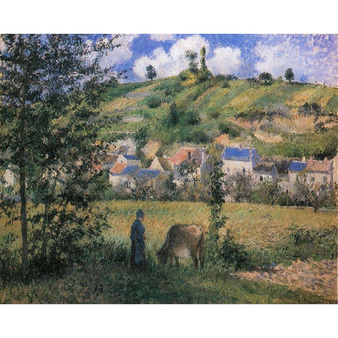 Landscape at Chaponval Gold Ornate Wood Framed Art Print with Double Matting by Pissarro, Camille