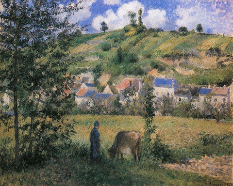 Landscape at Chaponval White Modern Wood Framed Art Print with Double Matting by Pissarro, Camille