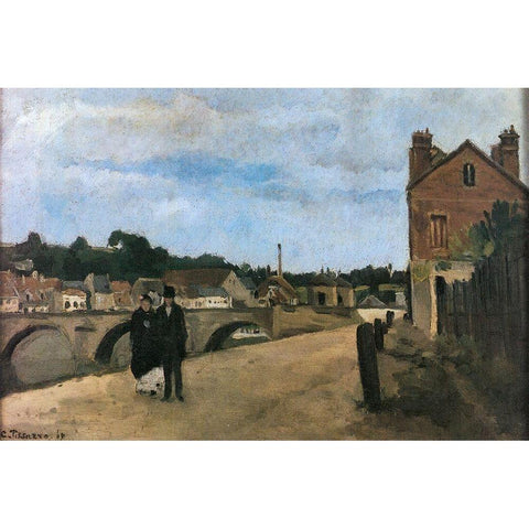 View of Pontoise Black Modern Wood Framed Art Print with Double Matting by Pissarro, Camille