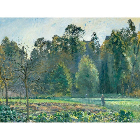 The Cabbage Field, Pontoise Gold Ornate Wood Framed Art Print with Double Matting by Pissarro, Camille