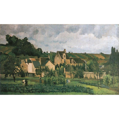 The Hermitage in Pontoise Gold Ornate Wood Framed Art Print with Double Matting by Pissarro, Camille