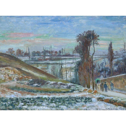 Snow effect at the Hermitage Black Modern Wood Framed Art Print by Pissarro, Camille