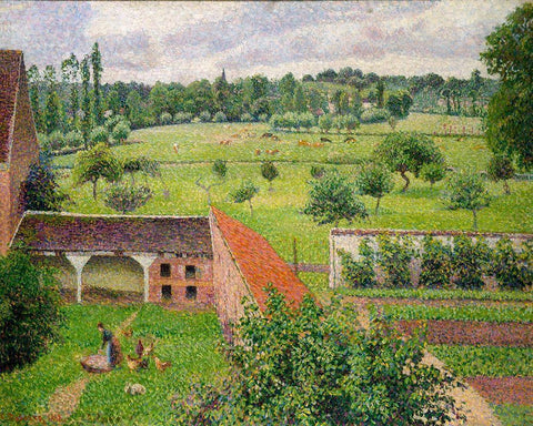 View from my Window, Eragny-sur-Epte Black Ornate Wood Framed Art Print with Double Matting by Pissarro, Camille