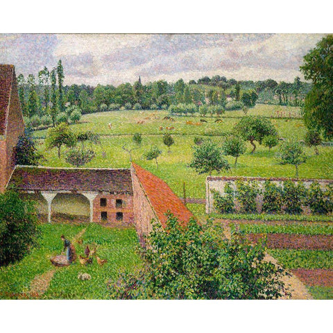 View from my Window, Eragny-sur-Epte White Modern Wood Framed Art Print by Pissarro, Camille