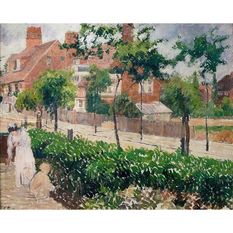 Bath Road, London Gold Ornate Wood Framed Art Print with Double Matting by Pissarro, Camille