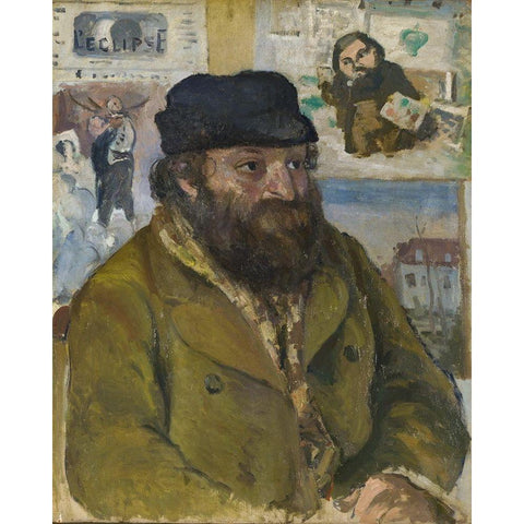 Portrait of Cezanne Black Modern Wood Framed Art Print with Double Matting by Pissarro, Camille