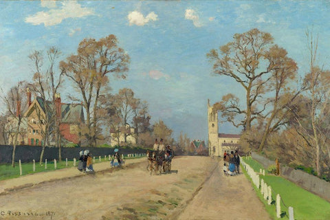 The Avenue, Sydenham White Modern Wood Framed Art Print with Double Matting by Pissarro, Camille