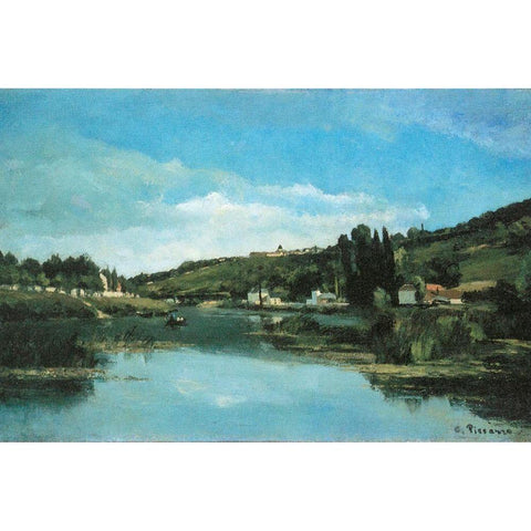 The Marne at Chennevieres Black Modern Wood Framed Art Print with Double Matting by Pissarro, Camille