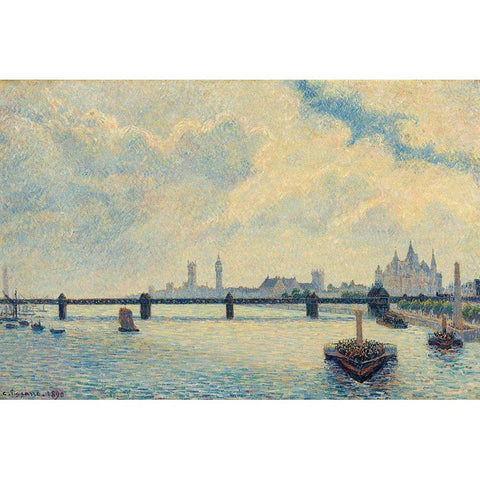 Charing Cross Bridge, London Gold Ornate Wood Framed Art Print with Double Matting by Pissarro, Camille