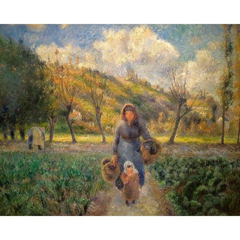 In the Vegetable Garden Black Modern Wood Framed Art Print with Double Matting by Pissarro, Camille