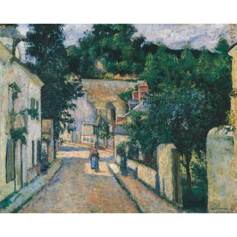 Rue de LÂ´Hermitage a Pontoise Gold Ornate Wood Framed Art Print with Double Matting by Pissarro, Camille