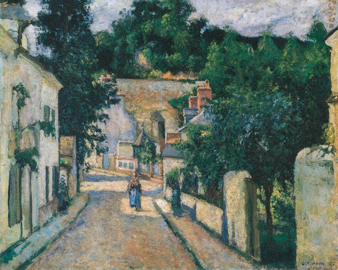 Rue de LÂ´Hermitage a Pontoise White Modern Wood Framed Art Print with Double Matting by Pissarro, Camille