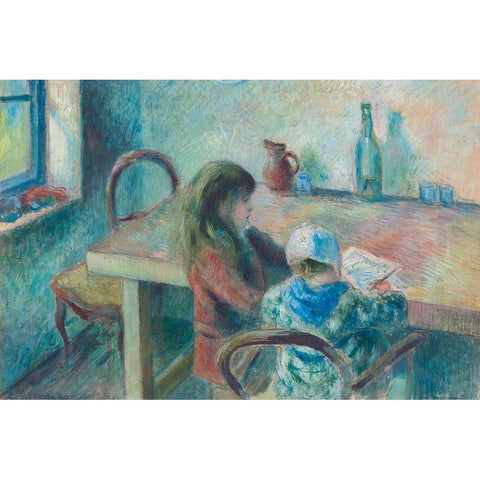 The Children Black Modern Wood Framed Art Print with Double Matting by Pissarro, Camille