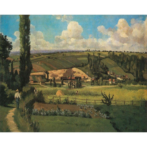 Landscape at Les Patis, Pontoise Black Modern Wood Framed Art Print with Double Matting by Pissarro, Camille