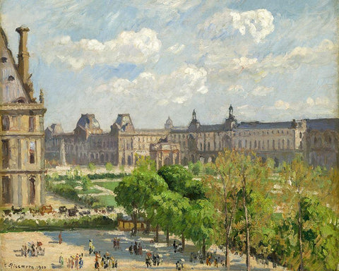 Place du Carrousel, Paris White Modern Wood Framed Art Print with Double Matting by Pissarro, Camille