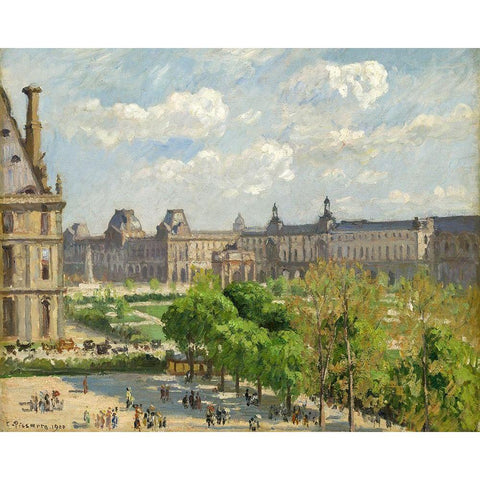 Place du Carrousel, Paris White Modern Wood Framed Art Print by Pissarro, Camille