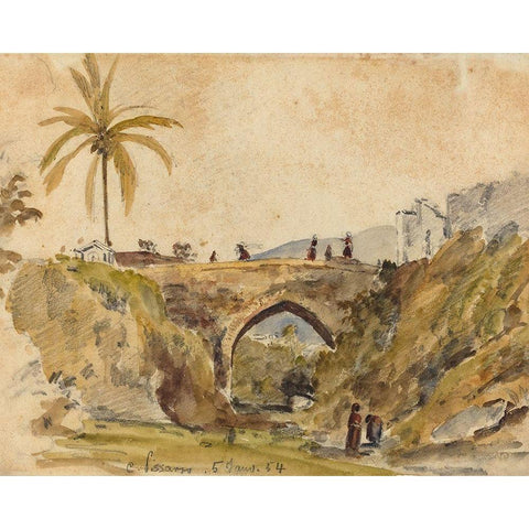 Bridge at Caracas Gold Ornate Wood Framed Art Print with Double Matting by Pissarro, Camille