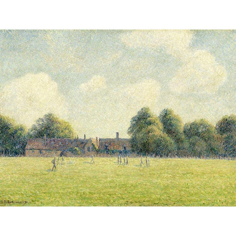 Hampton Court Green Black Modern Wood Framed Art Print with Double Matting by Pissarro, Camille