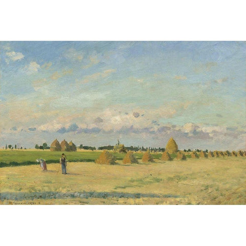 Landscape, Ile-de-France Black Modern Wood Framed Art Print with Double Matting by Pissarro, Camille