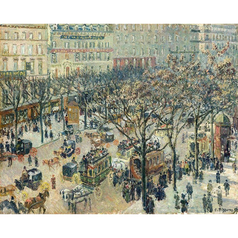 Boulevard des Italiens, Morning, Sunlight Black Modern Wood Framed Art Print with Double Matting by Pissarro, Camille