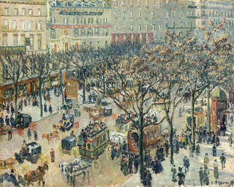 Boulevard des Italiens, Morning, Sunlight Black Ornate Wood Framed Art Print with Double Matting by Pissarro, Camille