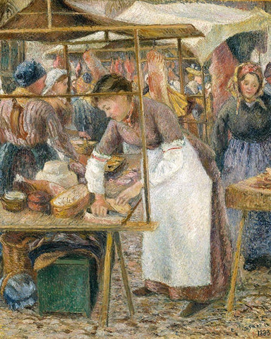 The Pork Butcher Black Ornate Wood Framed Art Print with Double Matting by Pissarro, Camille