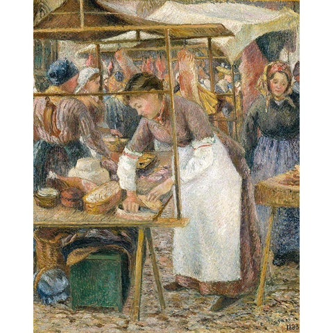 The Pork Butcher White Modern Wood Framed Art Print by Pissarro, Camille