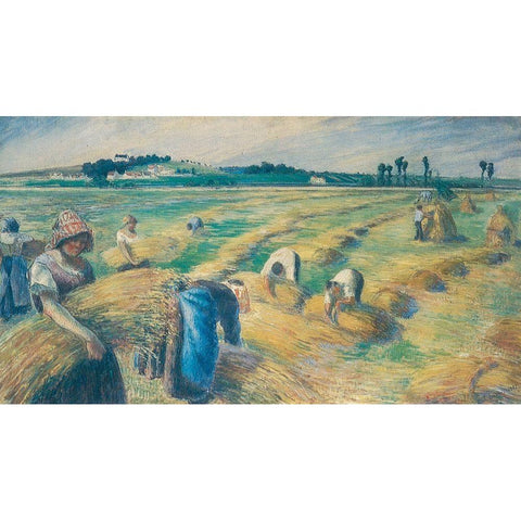 Harvest White Modern Wood Framed Art Print by Pissarro, Camille