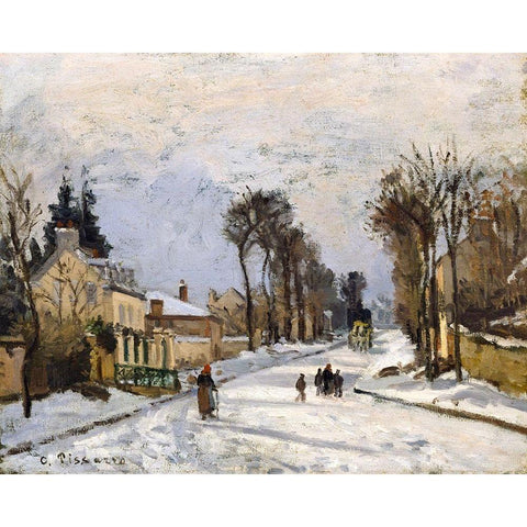 Road to Versailles at Louveciennes. The Snow Effect Gold Ornate Wood Framed Art Print with Double Matting by Pissarro, Camille