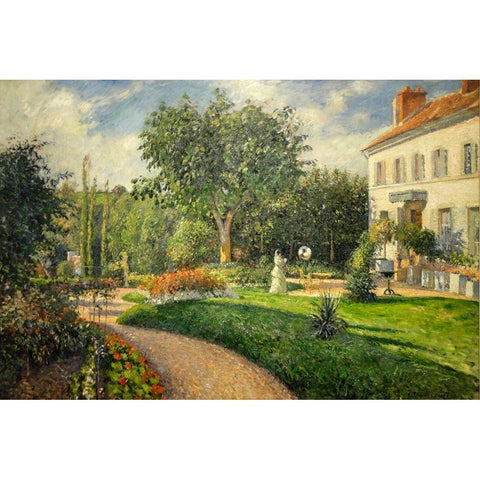 The Garden of Les Mathurins at Pontoise Black Modern Wood Framed Art Print with Double Matting by Pissarro, Camille