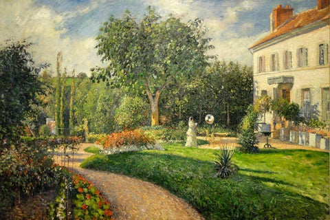 The Garden of Les Mathurins at Pontoise White Modern Wood Framed Art Print with Double Matting by Pissarro, Camille