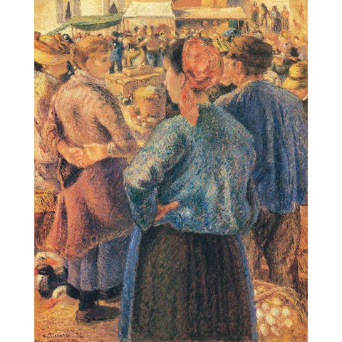 The Poultry Market, Pontoise Black Modern Wood Framed Art Print with Double Matting by Pissarro, Camille