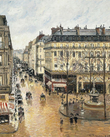 Rue Saint-Honore in the Afternoon. Effect of Rain White Modern Wood Framed Art Print with Double Matting by Pissarro, Camille