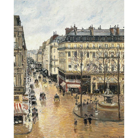 Rue Saint-Honore in the Afternoon. Effect of Rain White Modern Wood Framed Art Print by Pissarro, Camille