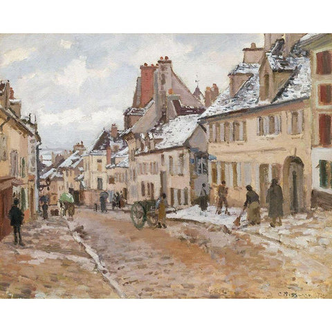 Pontoise, the Road to Gisors in Winter White Modern Wood Framed Art Print by Pissarro, Camille