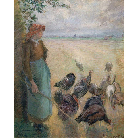 Turkey Girl White Modern Wood Framed Art Print by Pissarro, Camille