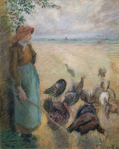 Turkey Girl White Modern Wood Framed Art Print with Double Matting by Pissarro, Camille