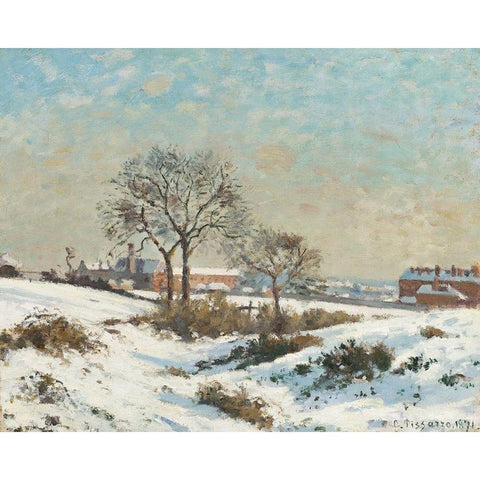 Snowy Landscape at South Norwood Black Modern Wood Framed Art Print with Double Matting by Pissarro, Camille