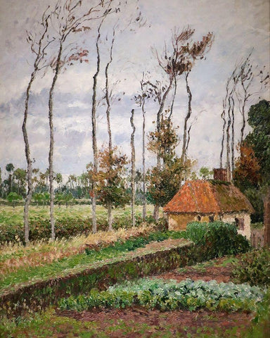 Landscape at Varengeville, Gray Weather Black Ornate Wood Framed Art Print with Double Matting by Pissarro, Camille