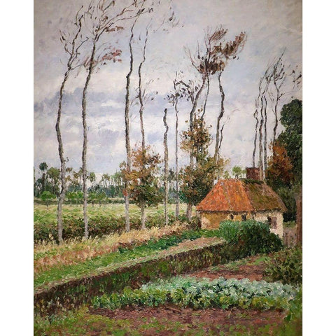 Landscape at Varengeville, Gray Weather Gold Ornate Wood Framed Art Print with Double Matting by Pissarro, Camille