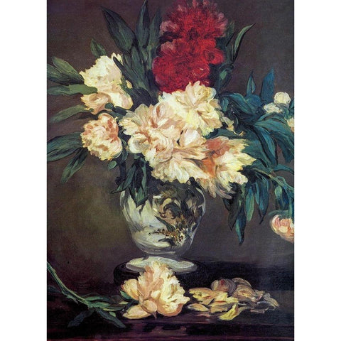 Vase of Peonies White Modern Wood Framed Art Print by Manet, Edouard